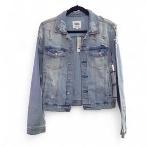 Almost Famous Denim Distressed Trucker Jean Jacket Womens Size Large